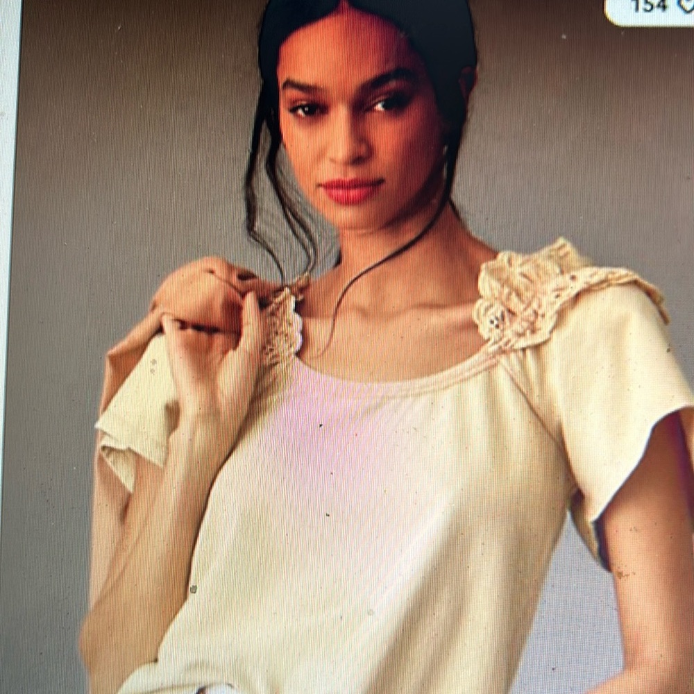 NWT Pilcro eyelet ruffle top by Anthropologie. Size L in sand